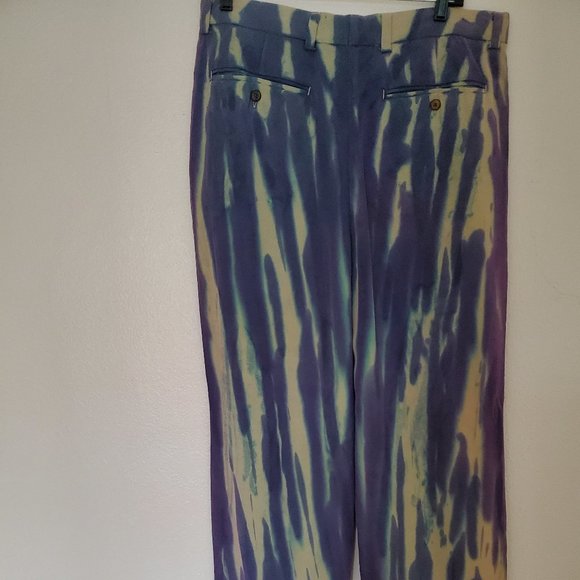 Tommy Bahama Silk navy blue white gray ivory summer dress pants 34 large striped